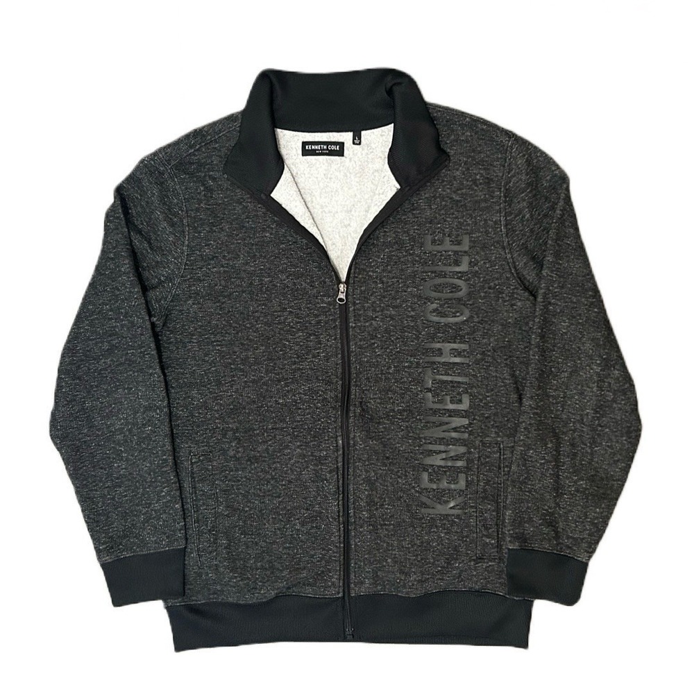 Kenneth Cole Men's Black Track Jacket Zip-Up Logo Sweatshirt Long Sleeve Size L
